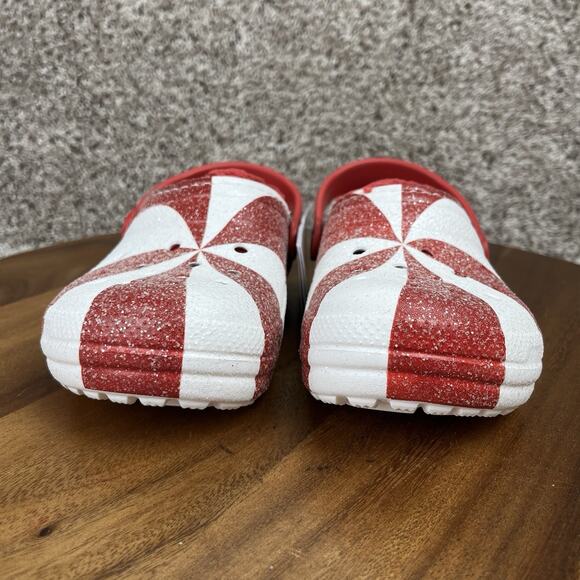 Crocs Kids Christmas/Holiday Size 13 Peppermint Glitter Classic Lined Red White - Picture 3 of 11